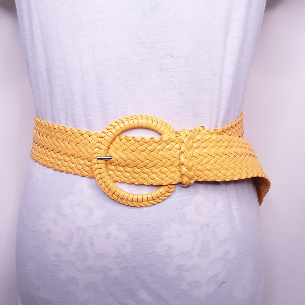 💎Golden Yellow Faux Leather Woven Belt One Size Fits Most Boho